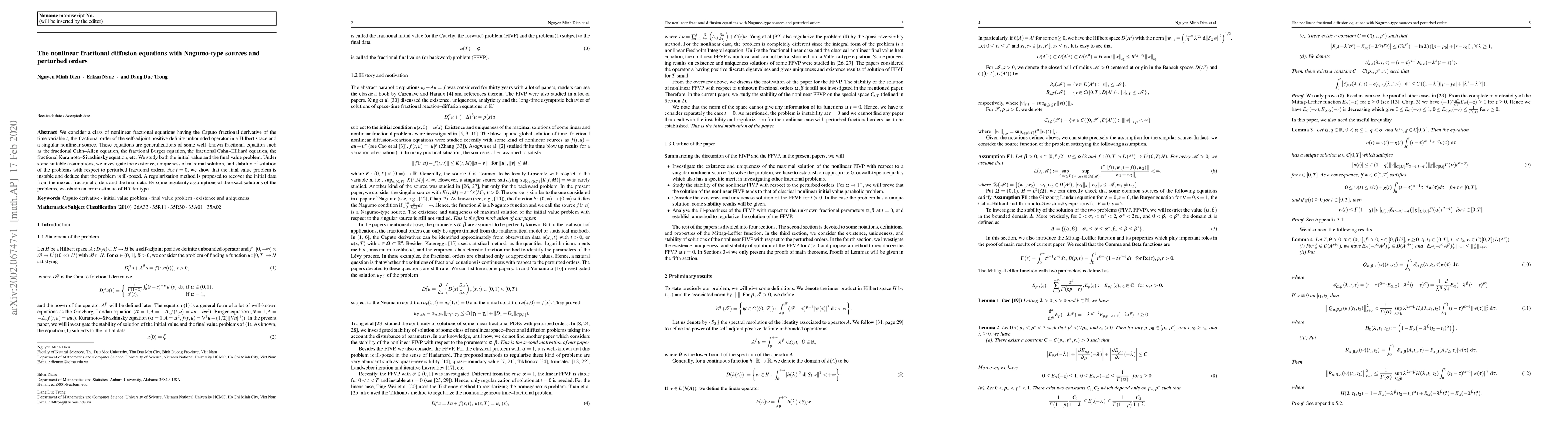 Thumbnail for The nonlinear fractional diffusion equations with Nagumo-type sources
  and perturbed orders