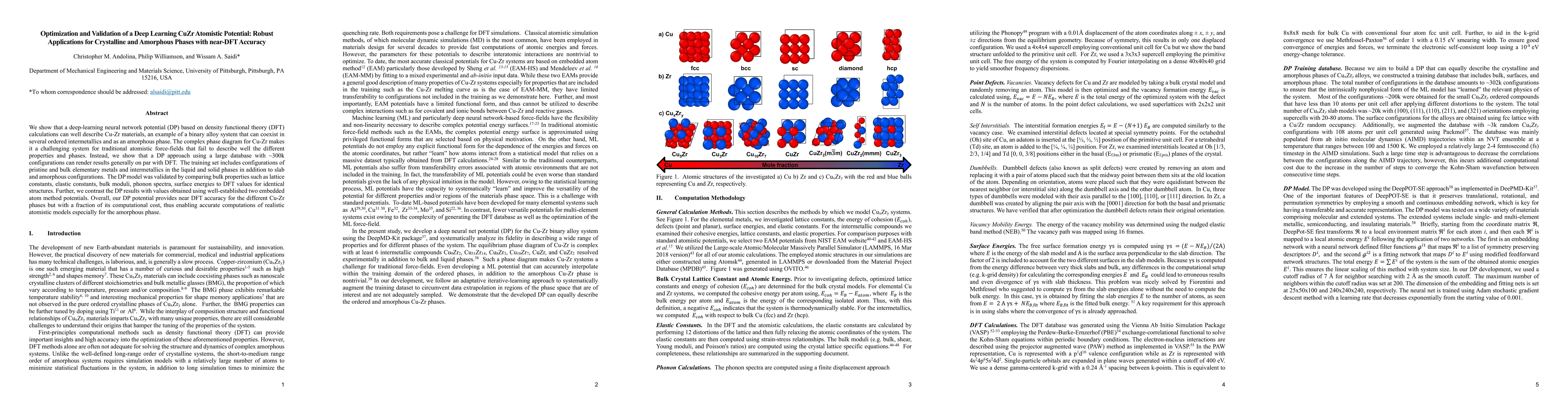 Thumbnail for Optimization and Validation of a Deep Learning CuZr Atomistic Potential:
  Robust Applications for Crystalline and Amorphous Phases with near-DFT
  Accuracy