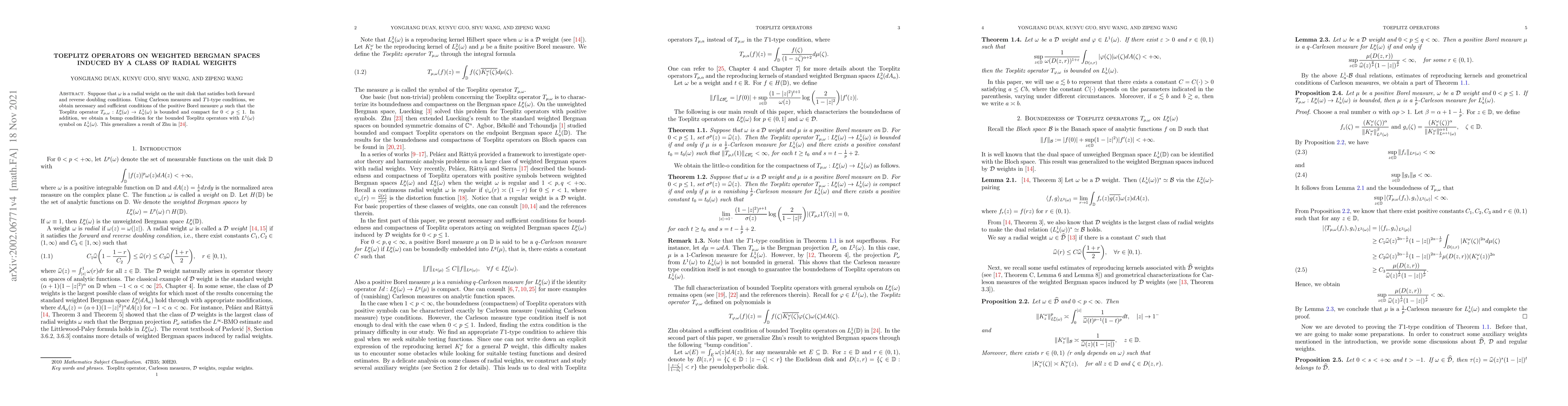 Thumbnail for Toeplitz operators on weighted Bergman spaces induced by a class of
  radial weights