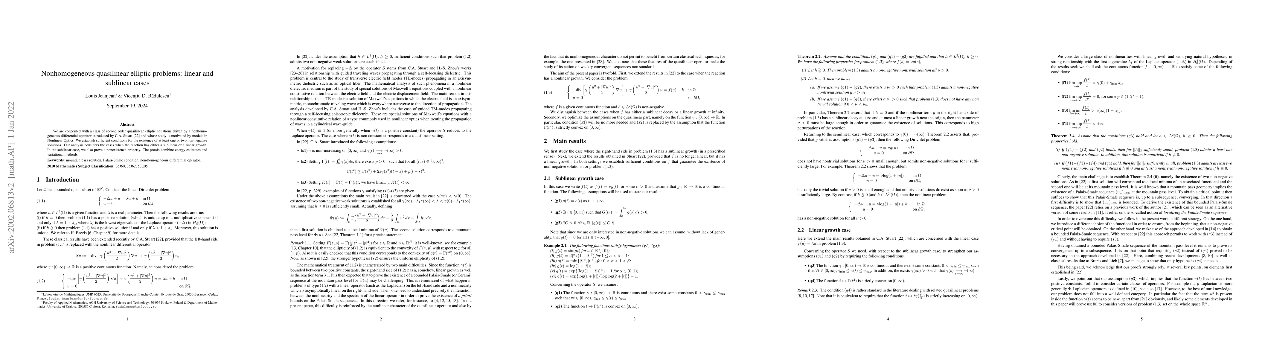 Thumbnail for Nonhomogeneous quasilinear elliptic problems: linear and sublinear cases