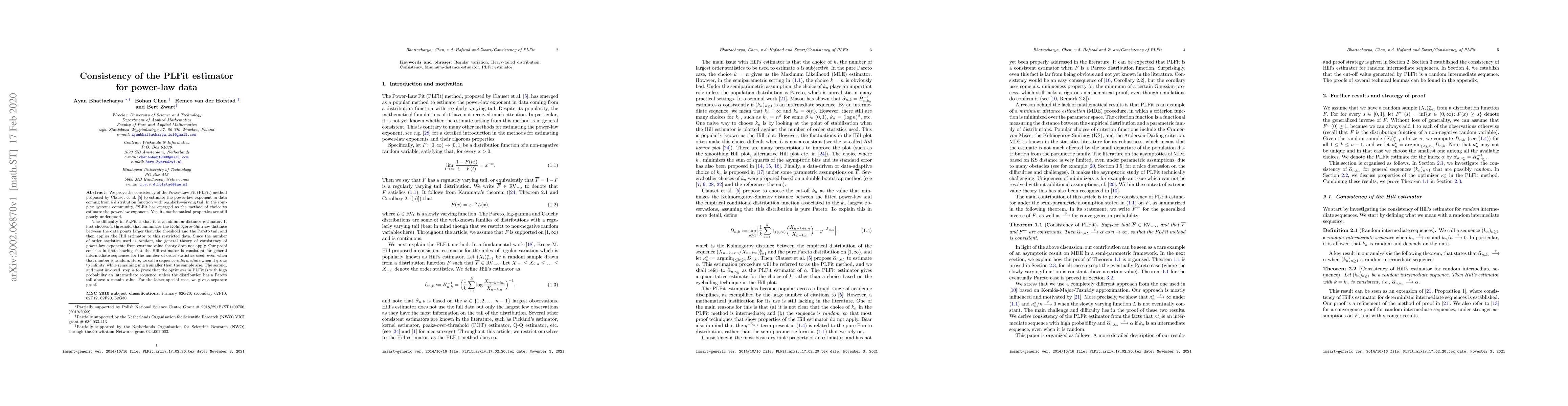 Thumbnail for Consistency of the PLFit estimator for power-law data