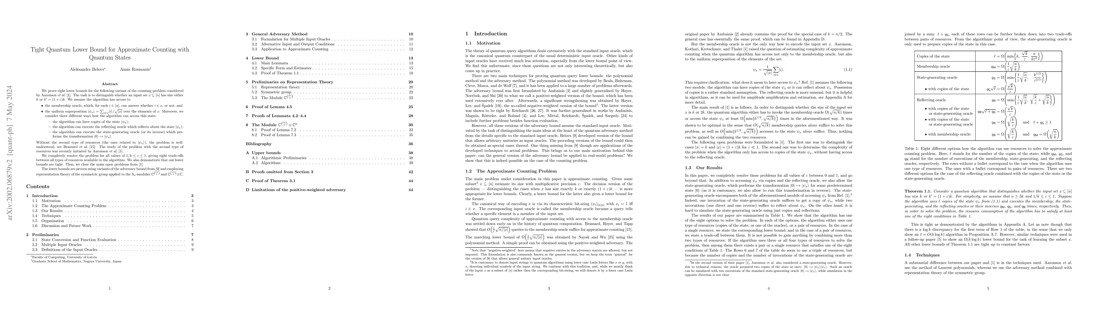 Thumbnail for Tight Quantum Lower Bound for Approximate Counting with Quantum States
