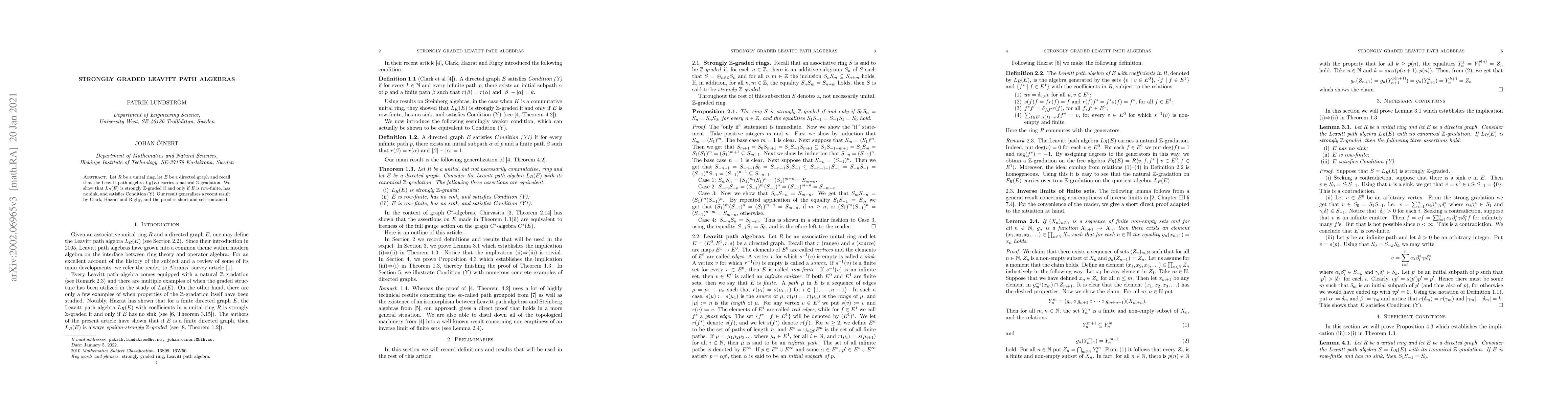Thumbnail for Strongly graded Leavitt path algebras