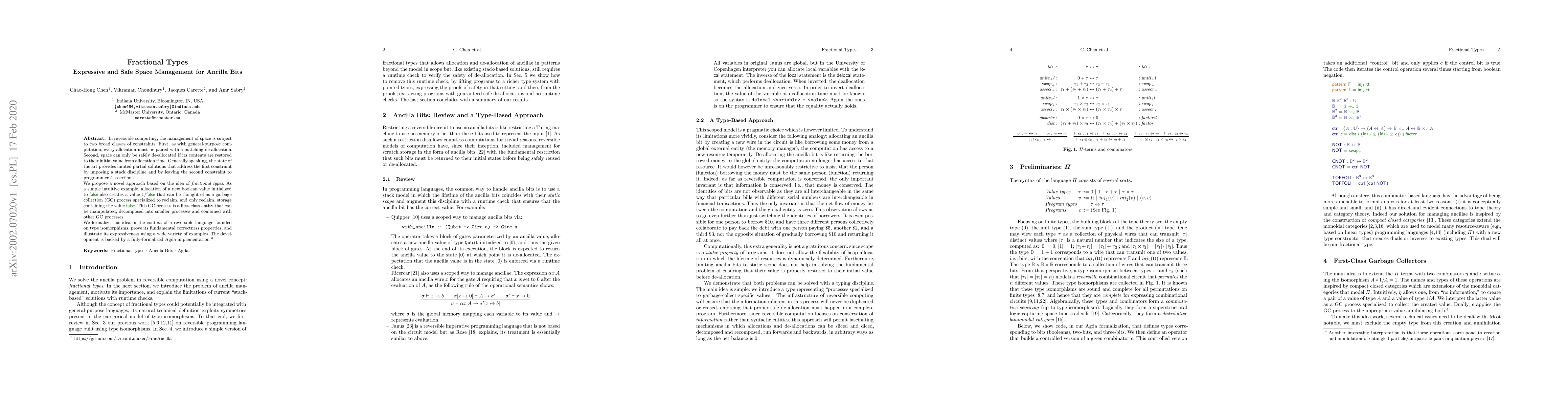 Thumbnail for Fractional Types: Expressive and Safe Space Management for Ancilla Bits