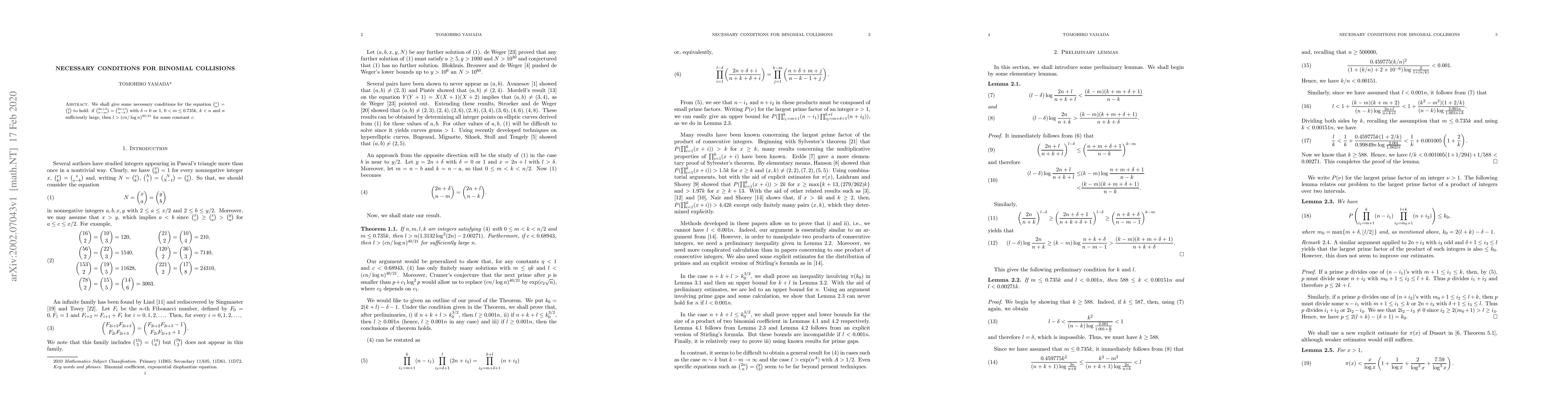 Thumbnail for Necessary conditions for binomial collisions
