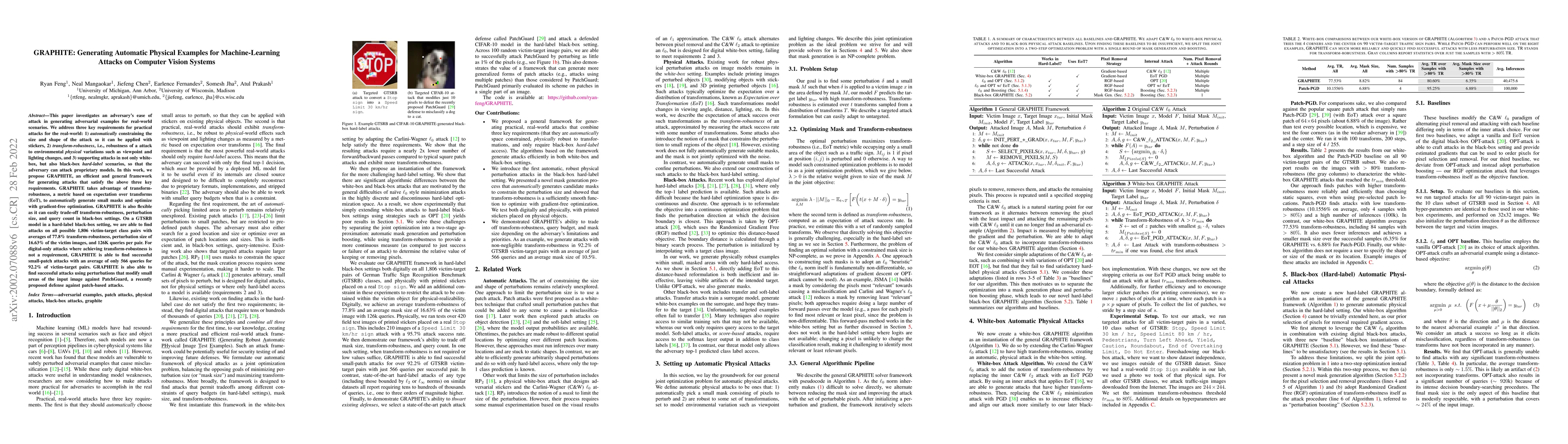 Thumbnail for GRAPHITE: Generating Automatic Physical Examples for Machine-Learning
  Attacks on Computer Vision Systems