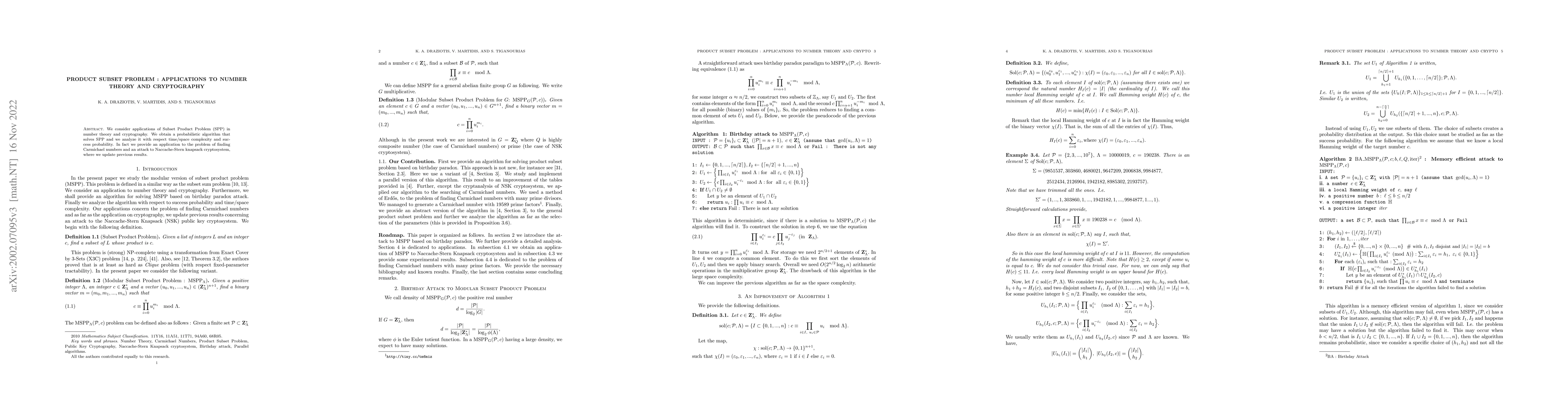 Thumbnail for Product Subset Problem : Applications to number theory and cryptography