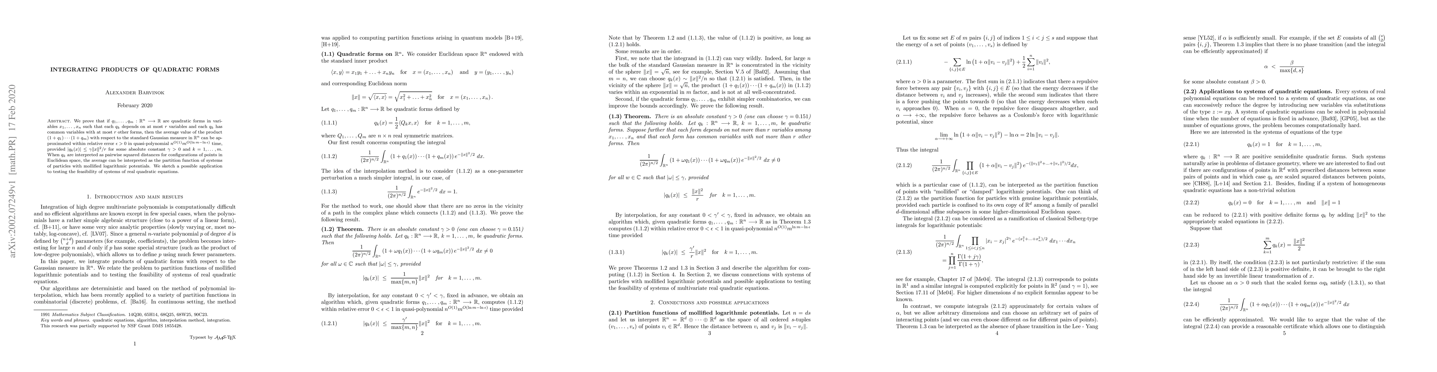 Thumbnail for Integrating products of quadratic forms