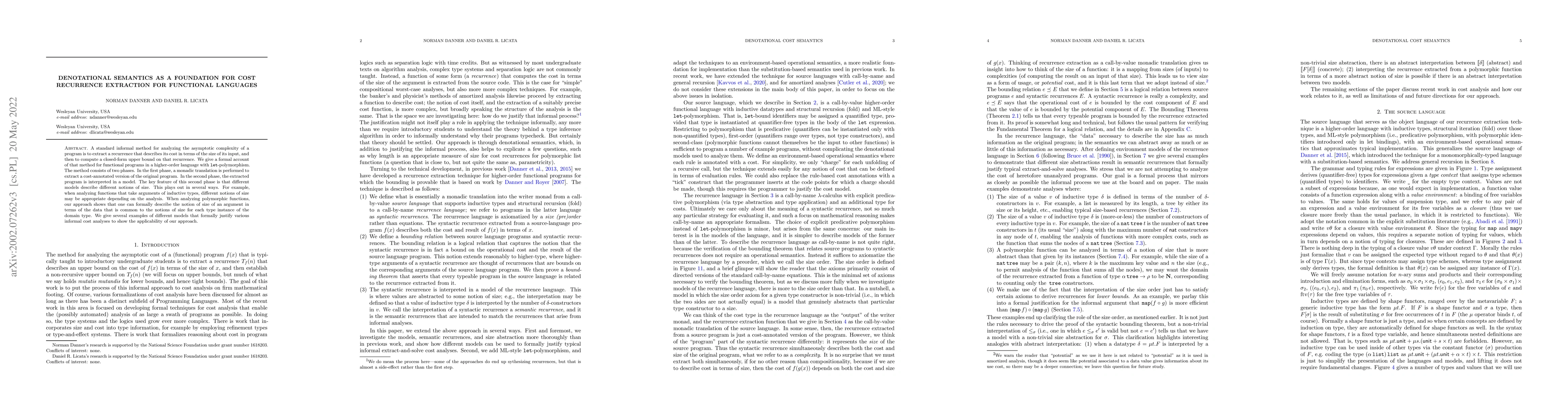 Thumbnail for Denotational semantics as a foundation for cost recurrence extraction
  for functional languages