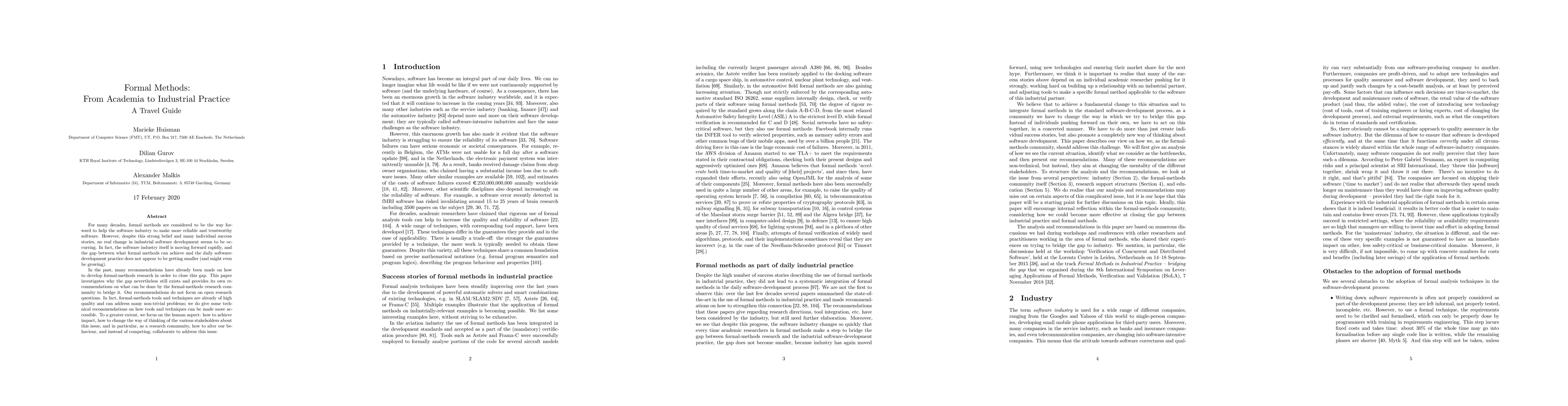 Thumbnail for Formal Methods: From Academia to Industrial Practice. A Travel Guide