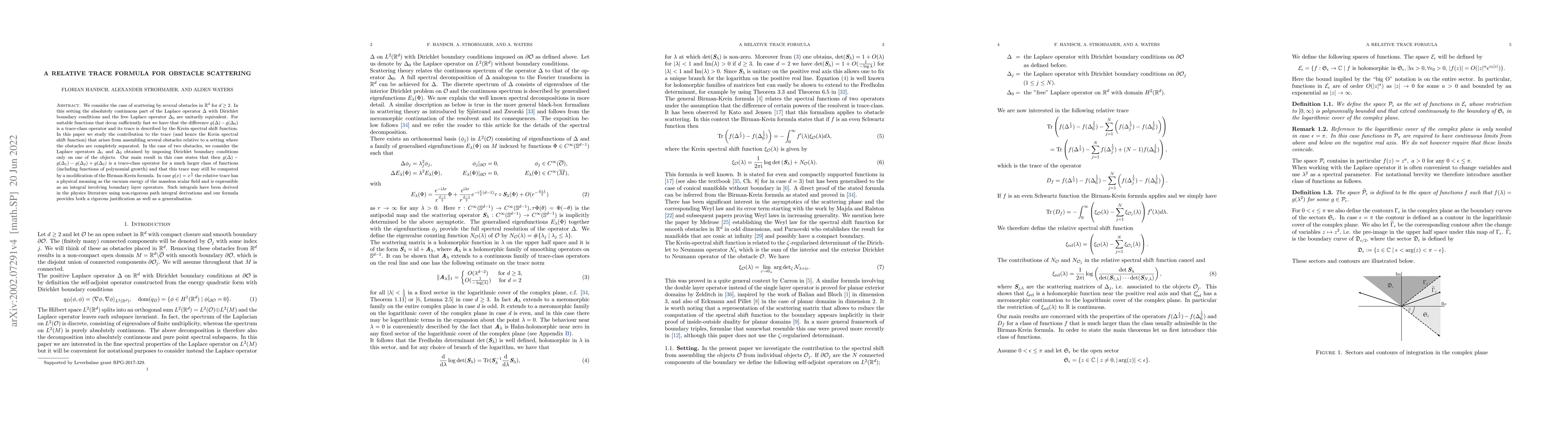 Thumbnail for A relative trace formula for obstacle scattering