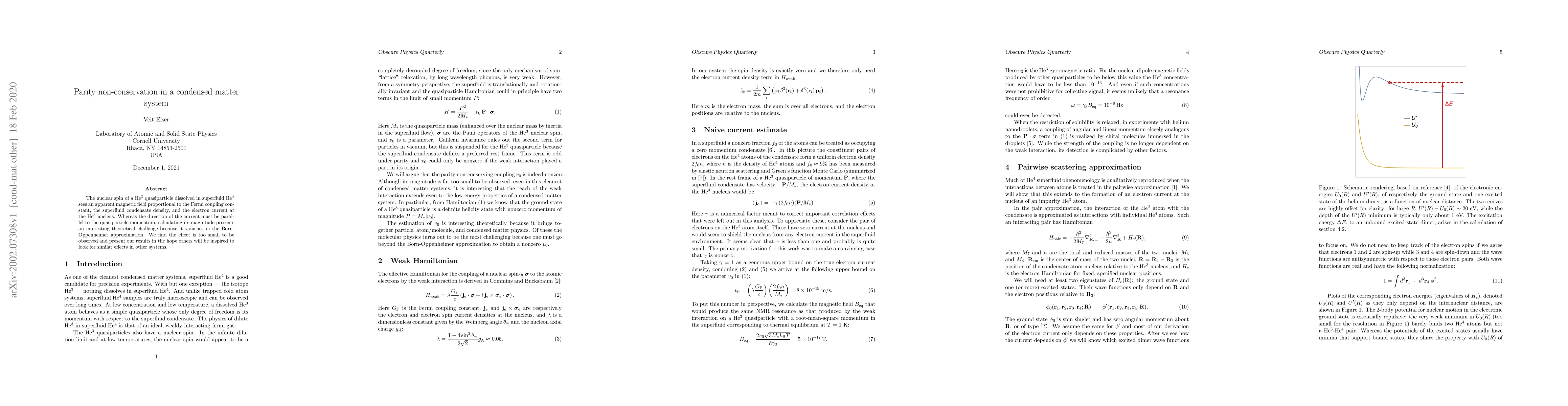 Thumbnail for Parity non-conservation in a condensed matter system
