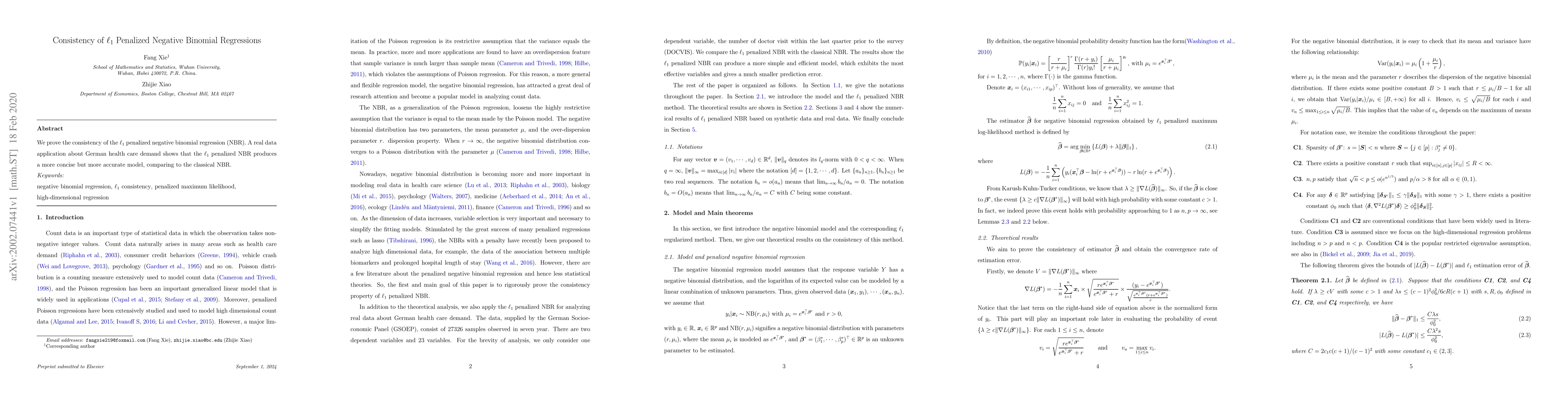 Thumbnail for Consistency of $\ell _{1}$ Penalized Negative Binomial Regressions