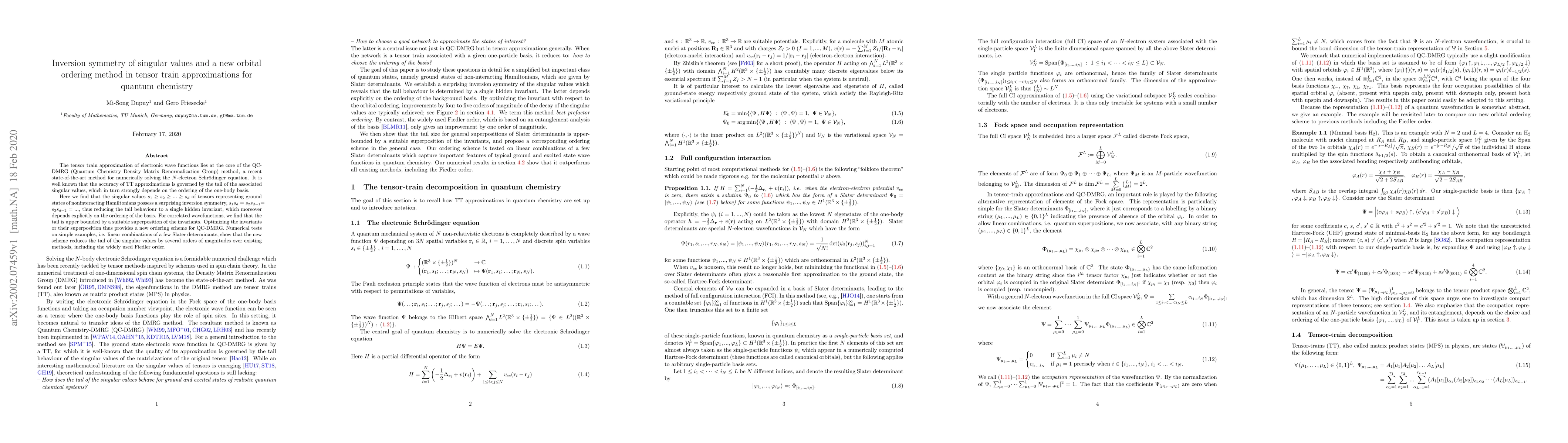 Thumbnail for Inversion symmetry of singular values and a new orbital ordering method
  in tensor train approximations for quantum chemistry