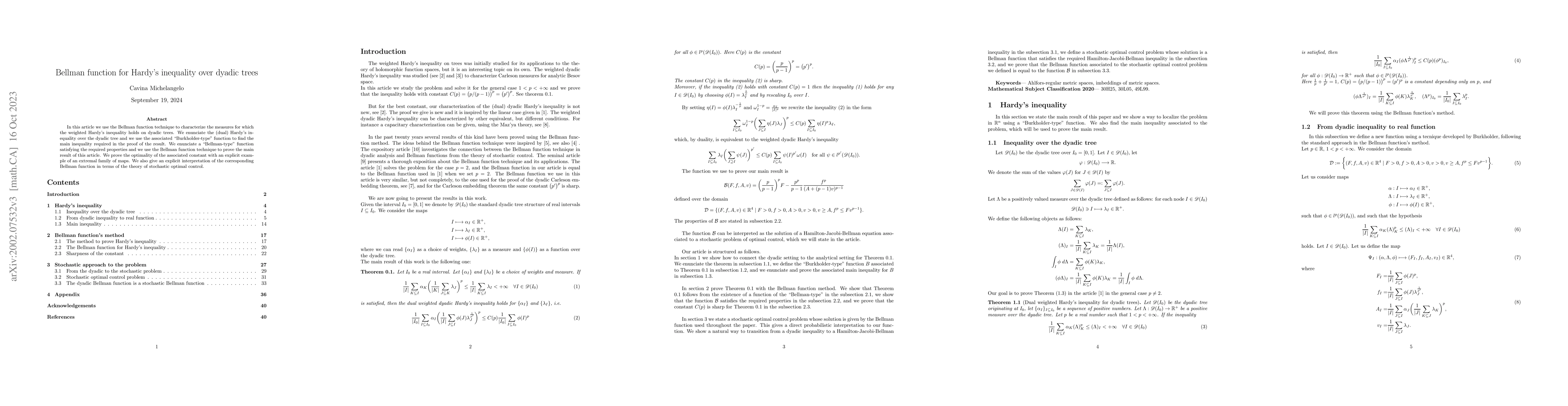 Thumbnail for Bellman function for Hardy's inequality over dyadic trees