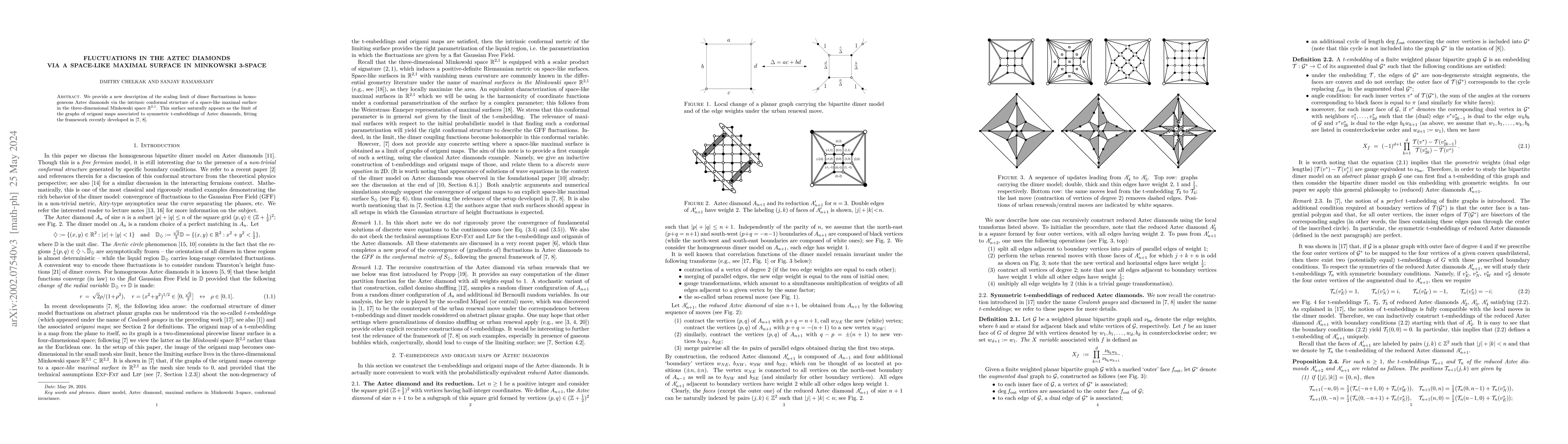 Thumbnail for Fluctuations in the Aztec diamonds via a space-like maximal surface in
  Minkowski 3-space