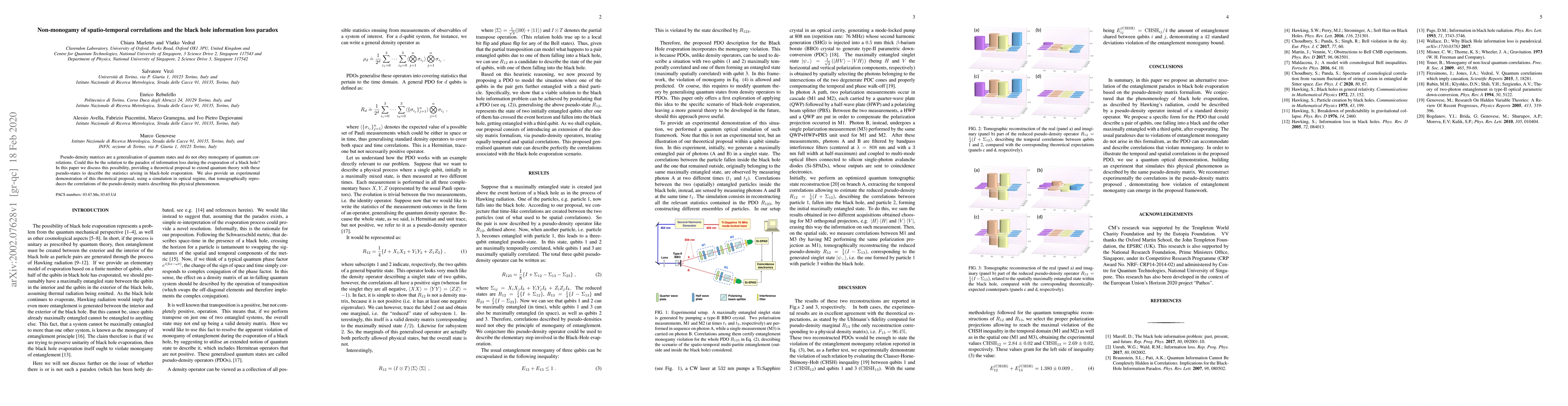 Thumbnail for Non-monogamy of spatio-temporal correlations and the black hole
  information loss paradox