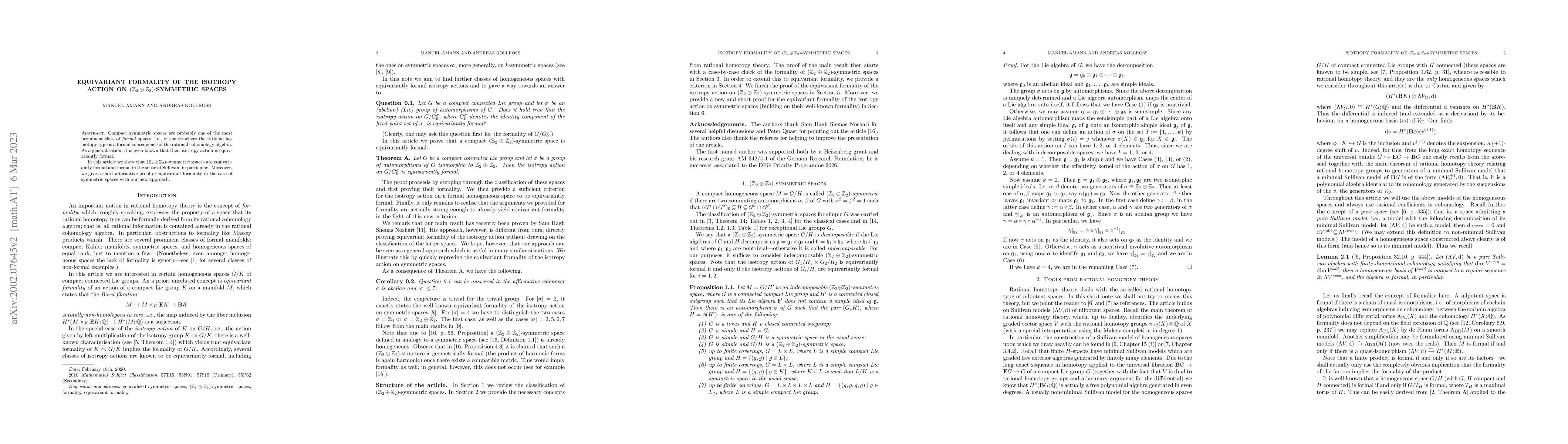 Thumbnail for Equivariant formality of the isotropy action on $\mathbb{Z}_2\oplus
  \mathbb{Z}_2$-symmetric spaces