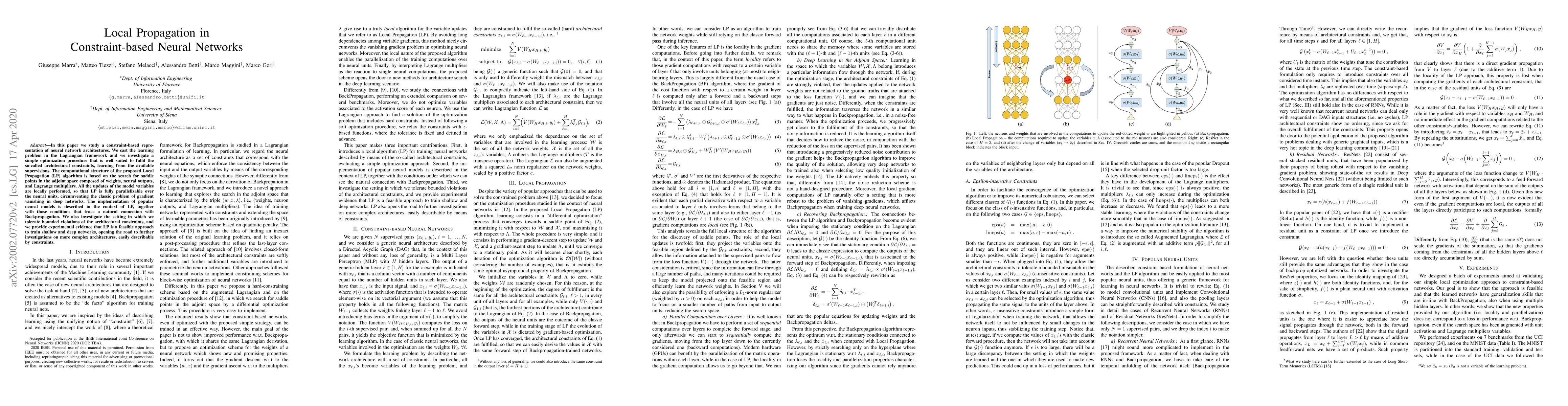 Thumbnail for Local Propagation in Constraint-based Neural Network