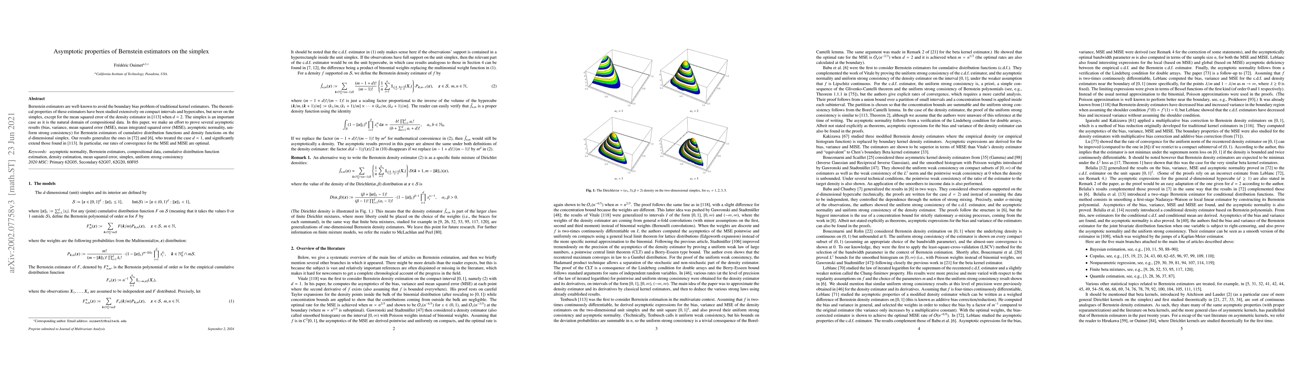 Thumbnail for Asymptotic properties of Bernstein estimators on the simplex