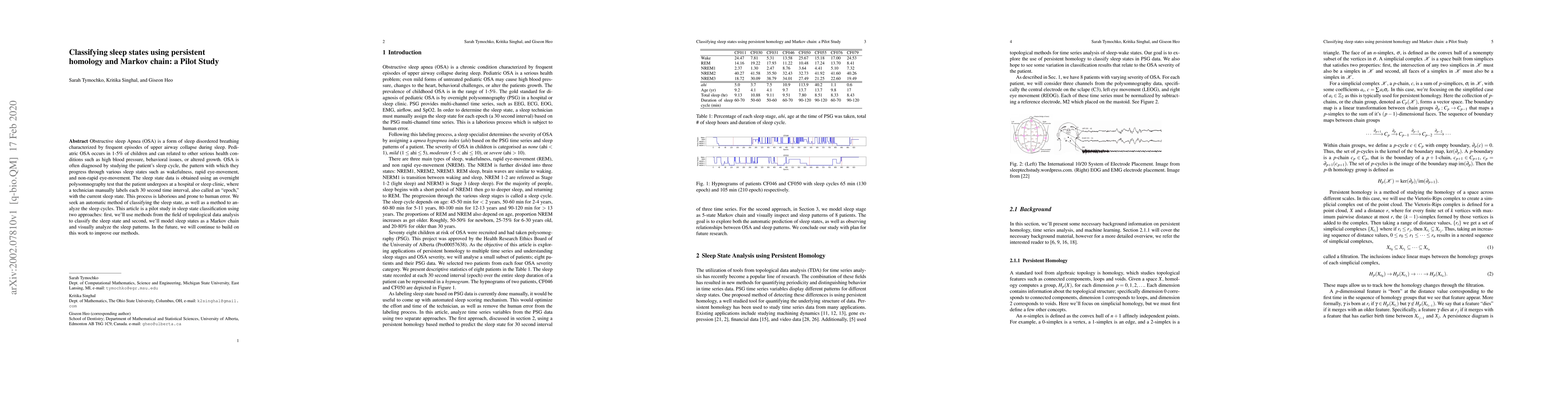 Thumbnail for Classifying sleep states using persistent homology and Markov chain: a
  Pilot Study