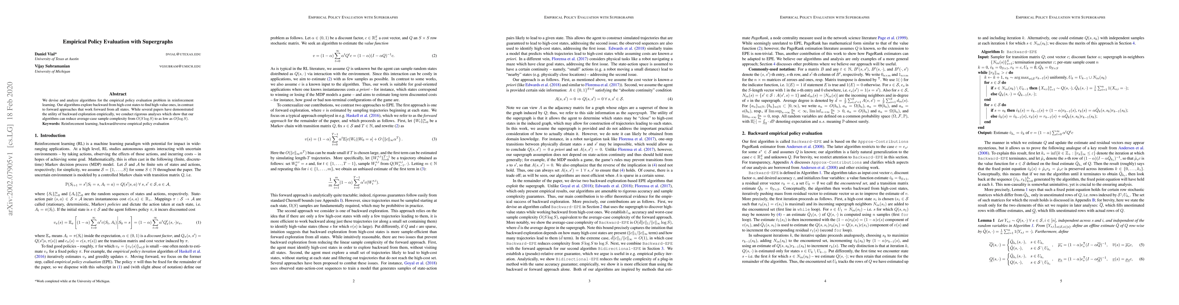 Thumbnail for Empirical Policy Evaluation with Supergraphs