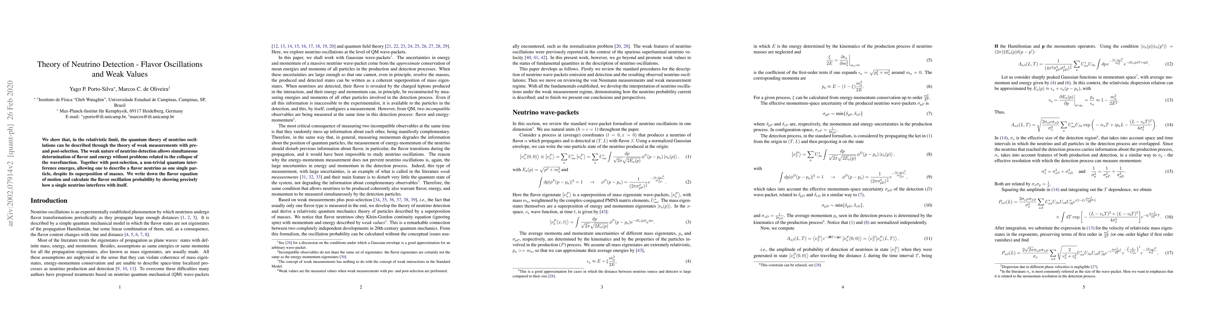 Thumbnail for Theory of Neutrino Detection -- Flavor Oscillations and Weak Values