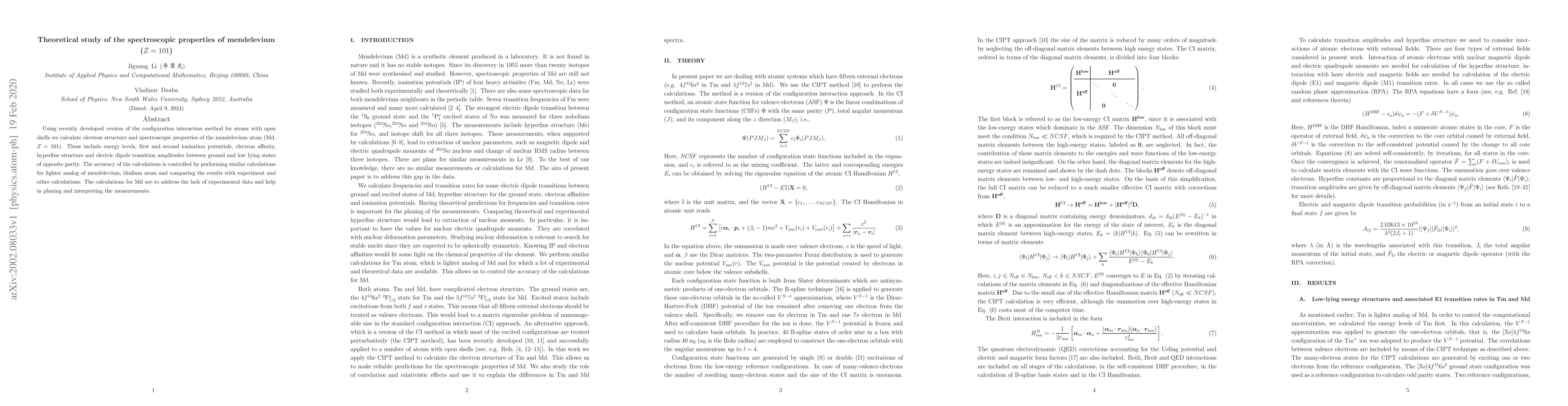 Thumbnail for Theoretical study of the spectroscopic properties of mendelevium
  ($Z=101$)