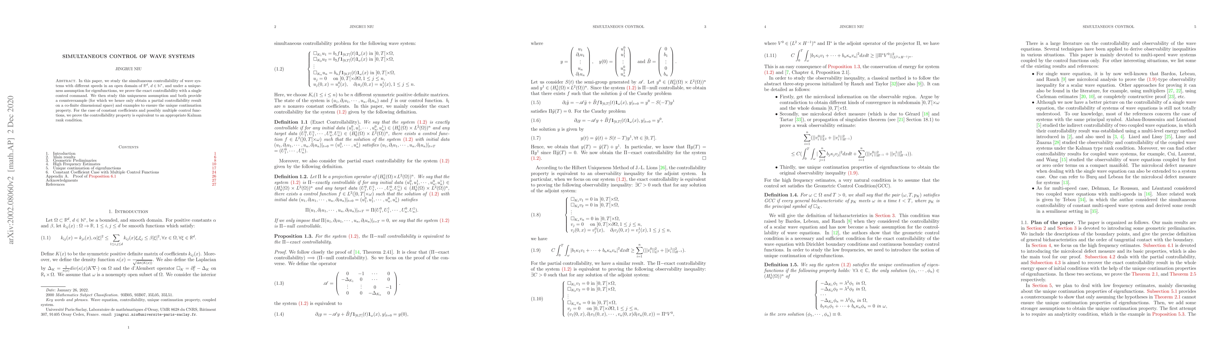 Thumbnail for Simulataneous Control of Wave Systems