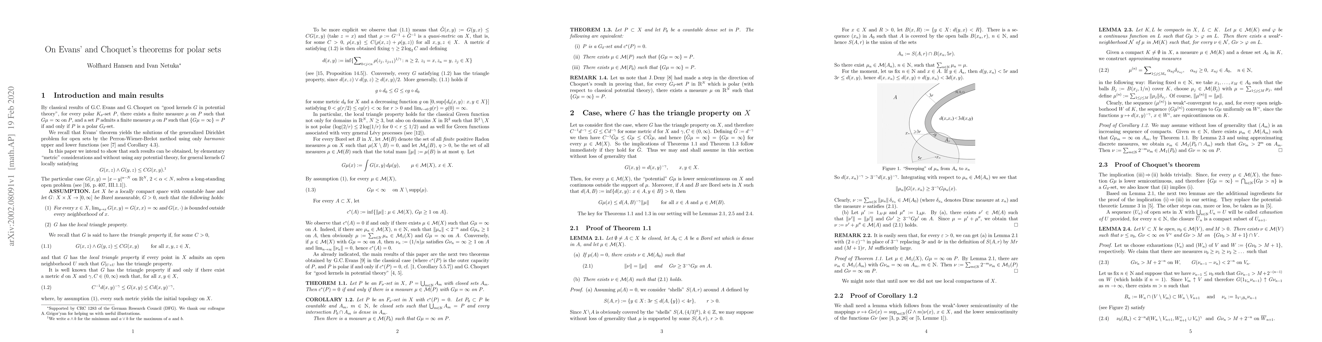 Thumbnail for On Evans' and Choquet's theorems on polar sets