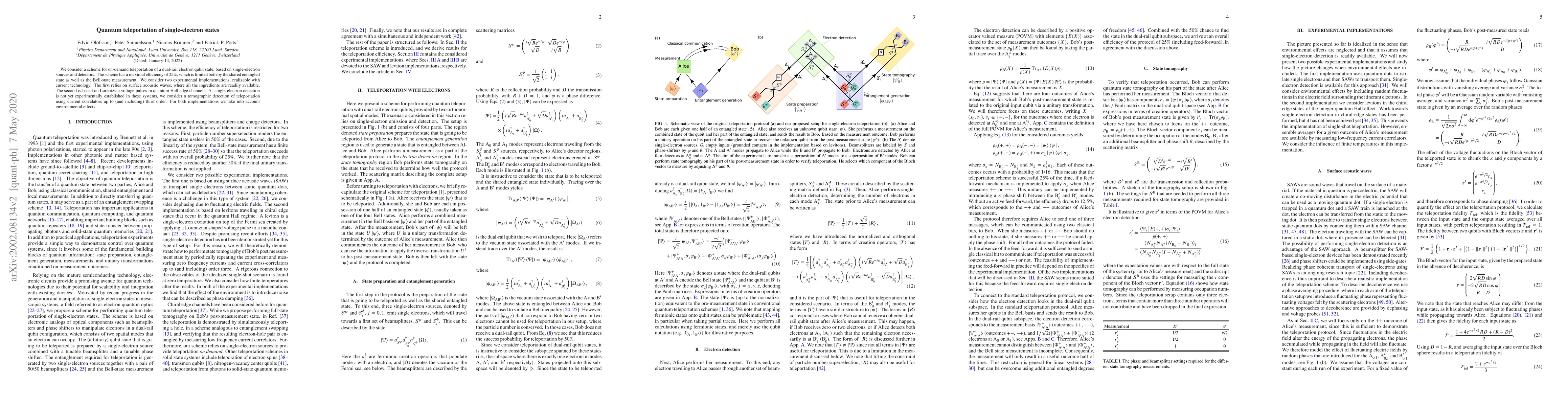 Thumbnail for Quantum teleportation of single-electron states