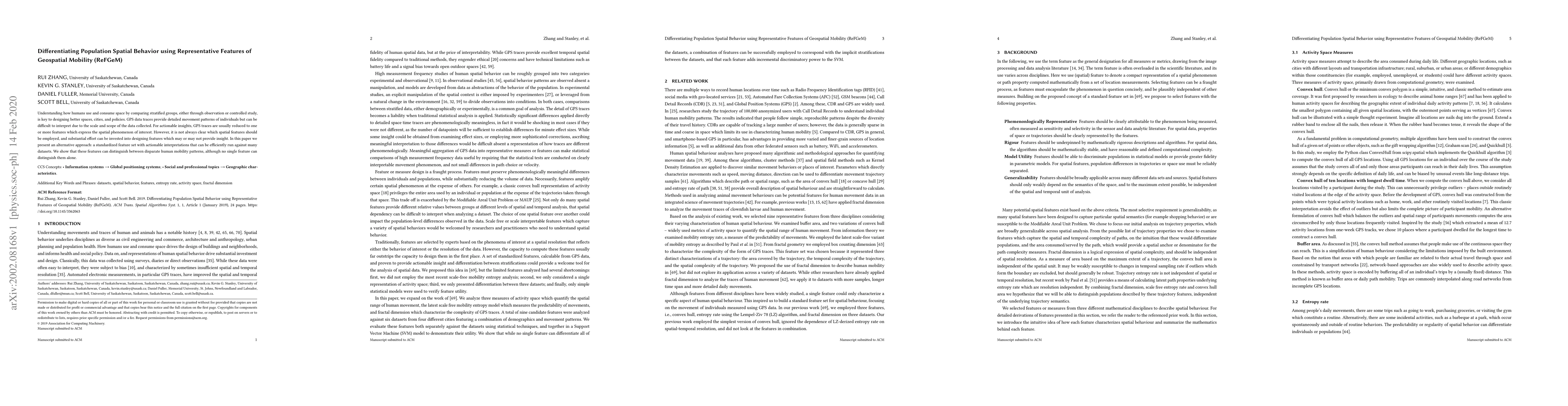 Thumbnail for Differentiating Population Spatial Behavior using Representative
  Features of Geospatial Mobility (ReFGeM)
