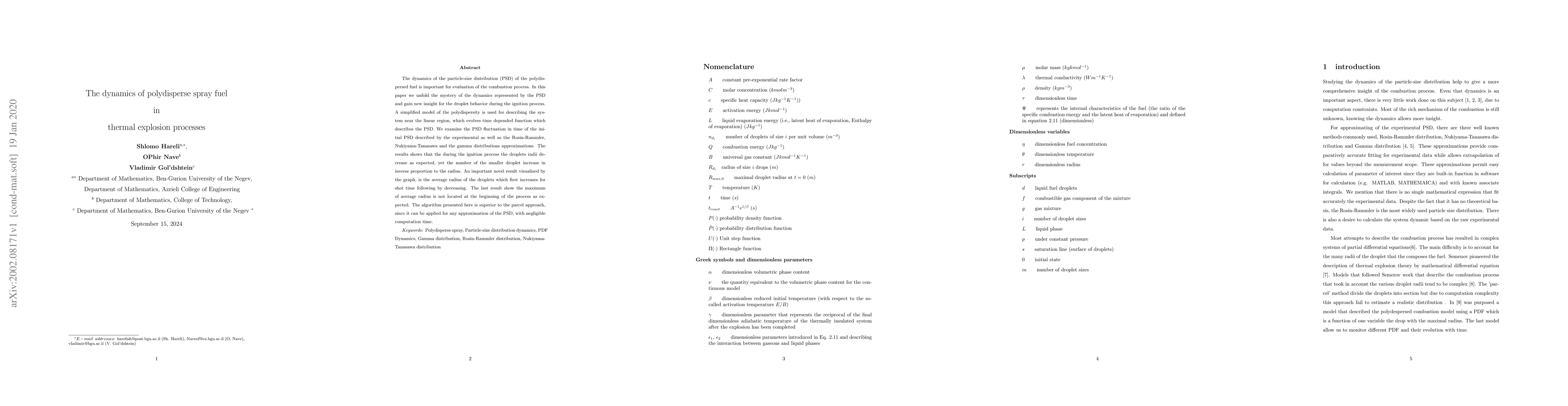 Thumbnail for The dynamics of polydisperse spray fuel in thermal explosion processes