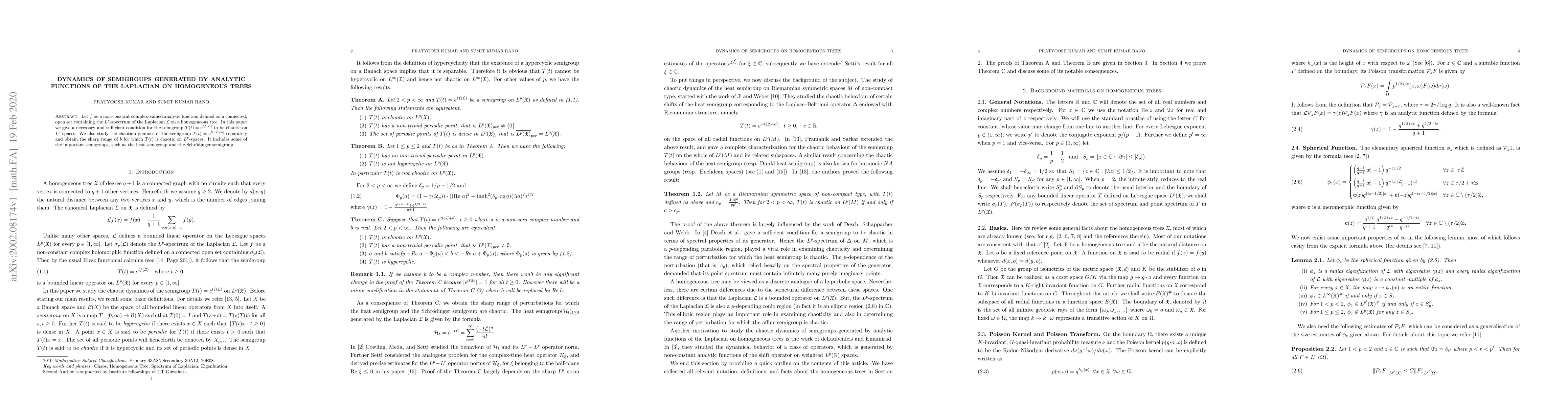 Thumbnail for Dynamics of semigroups generated by analytic functions of the Laplacian
  on Homogeneous Trees