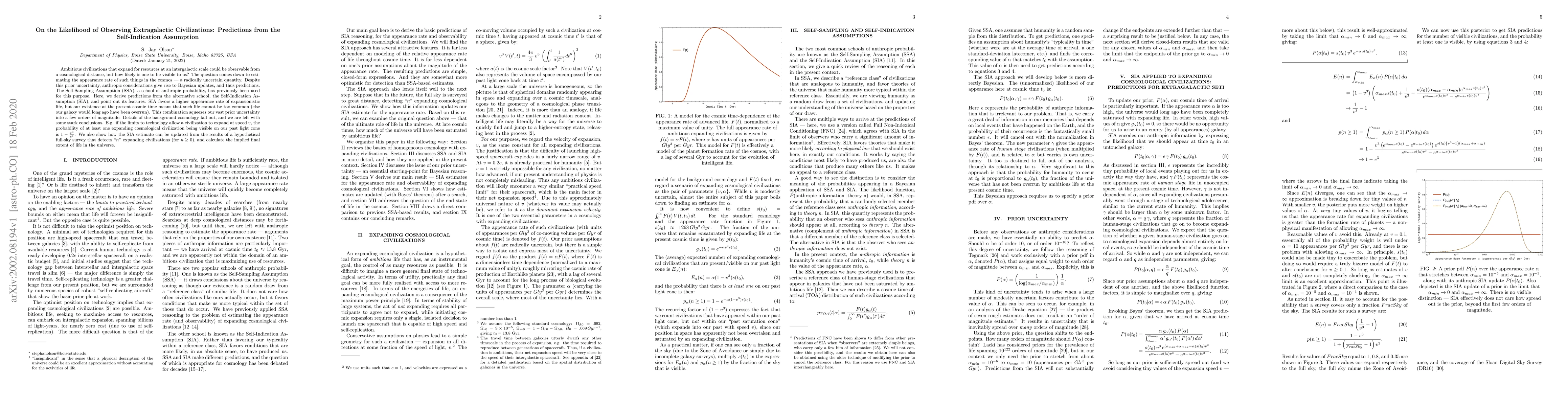 Thumbnail for On the Likelihood of Observing Extragalactic Civilizations: Predictions
  from the Self-Indication Assumption