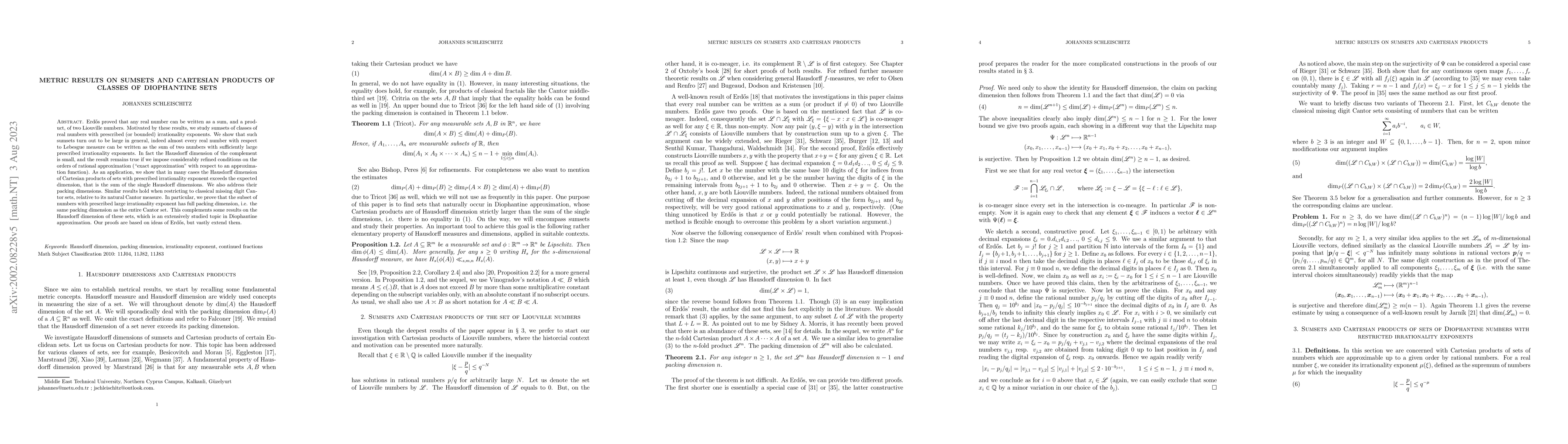 Thumbnail for Metric results on sumsets and Cartesian products of classes of
  Diophantine sets