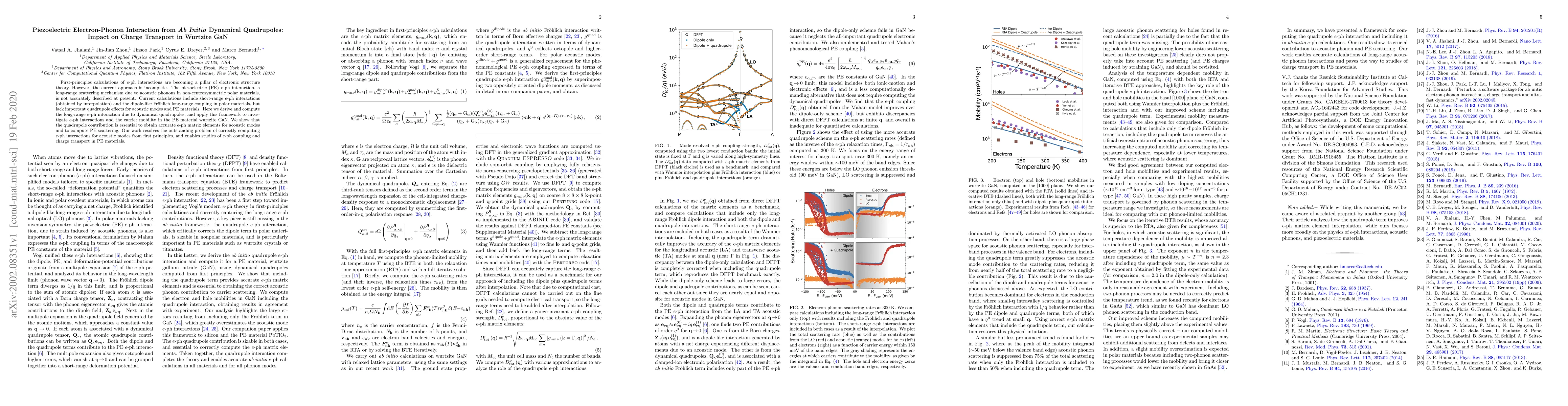 Thumbnail for Piezoelectric Electron-Phonon Interaction from Ab Initio Dynamical
  Quadrupoles: Impact on Charge Transport in Wurtzite GaN
