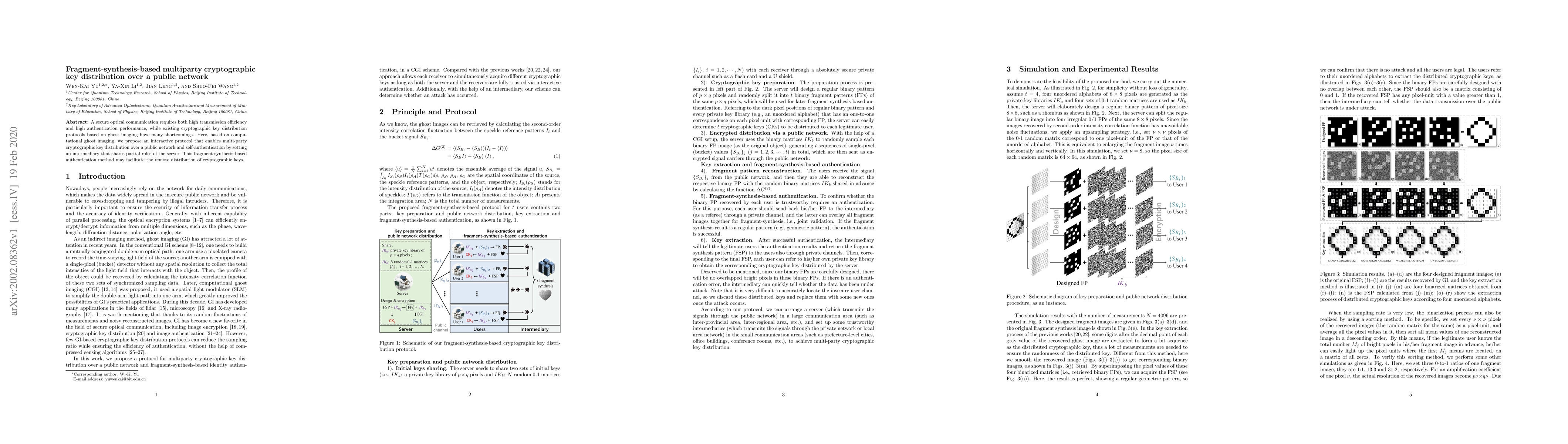 Thumbnail for Fragment-synthesis-based multiparty cryptographic key distribution over
  a public network