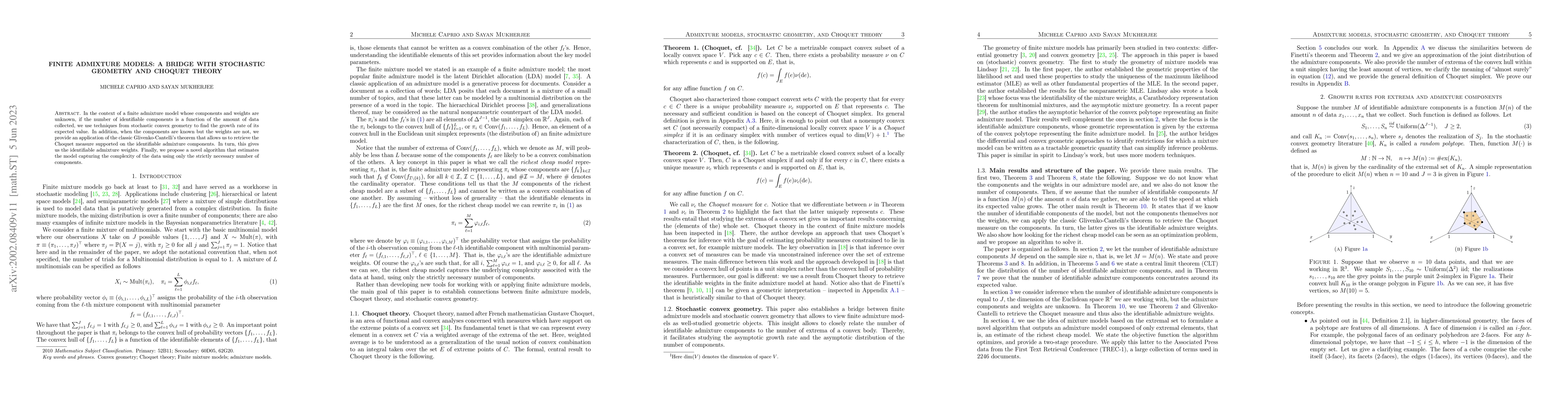 Thumbnail for Finite admixture models: a bridge with stochastic geometry and Choquet
  theory