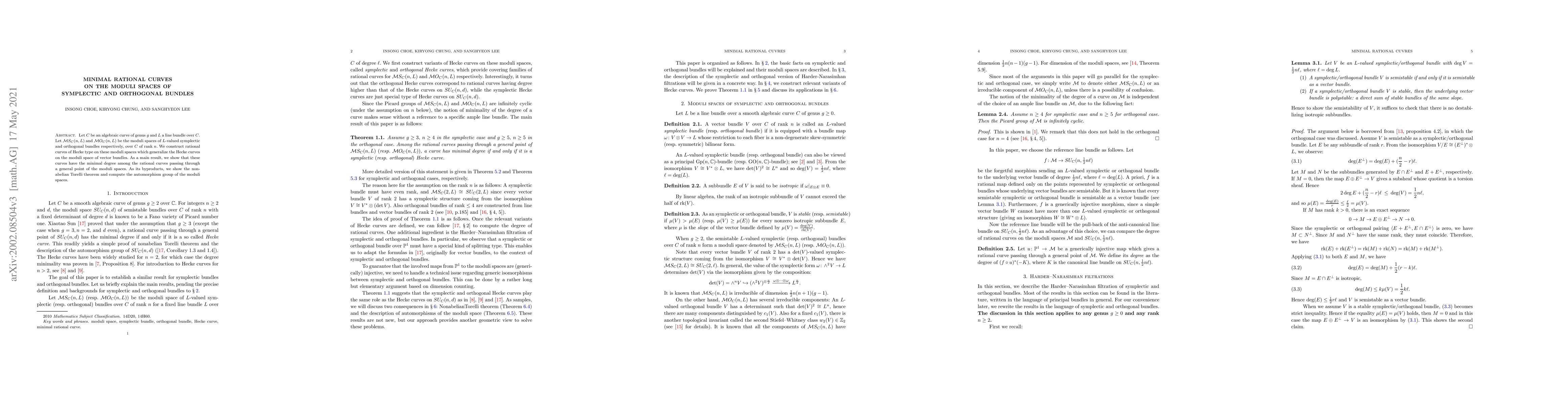Thumbnail for Minimal rational curves on the moduli spaces of symplectic and
  orthogonal bundles