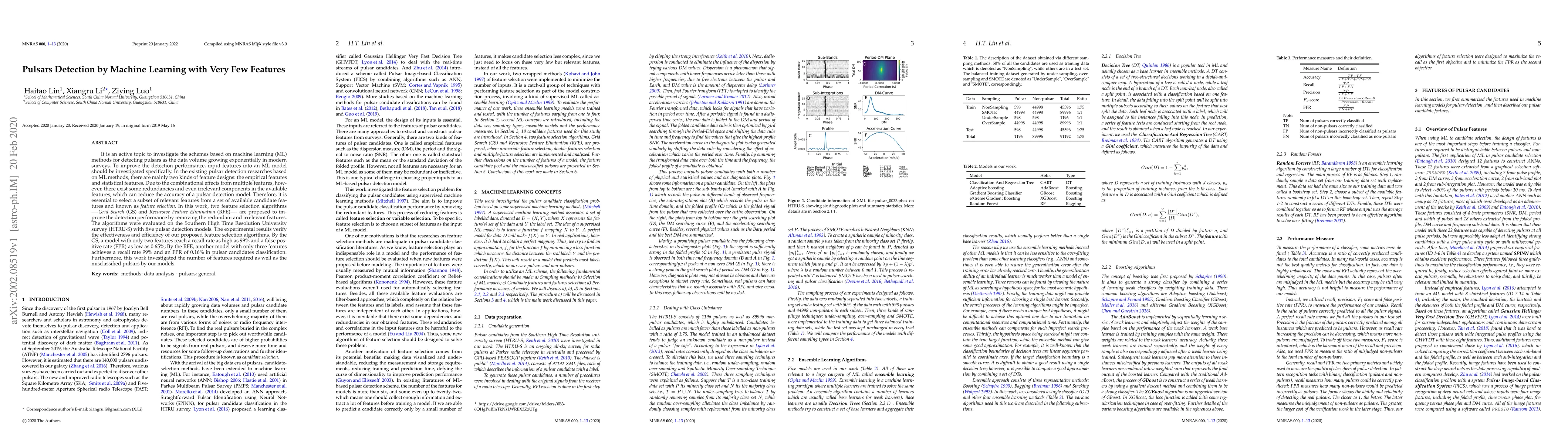 Thumbnail for Pulsars Detection by Machine Learning with Very Few Features
