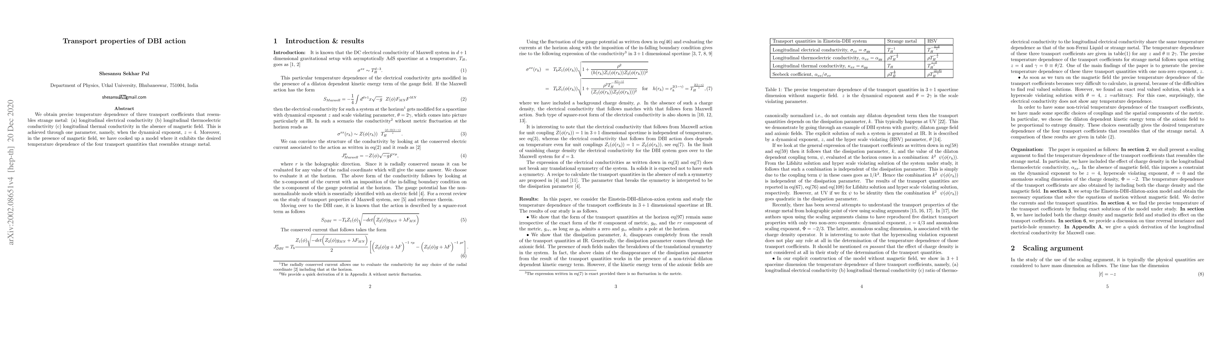 Thumbnail for Transport properties of DBI action