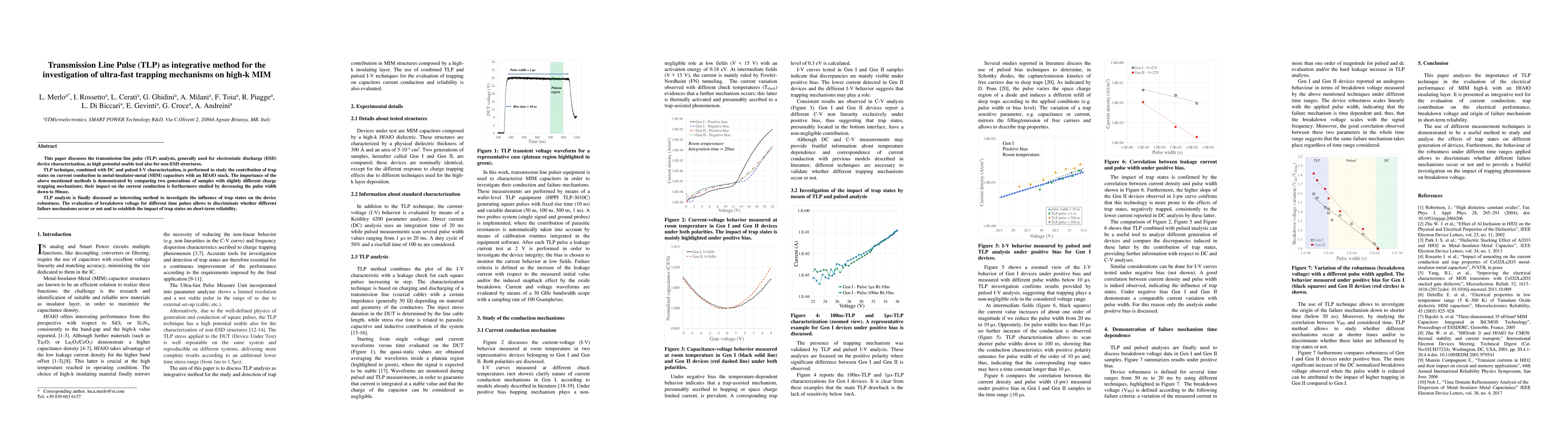 Thumbnail for Transmission Line Pulse (TLP) as integrative method for the
  investigation of ultra-fast trapping mechanisms on high-k MIM