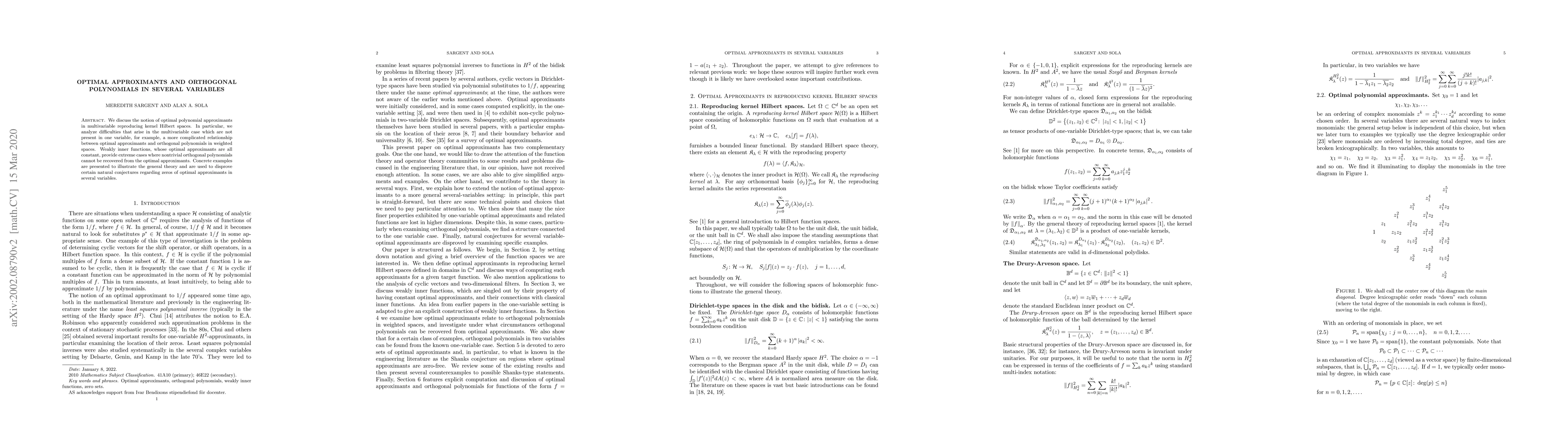 Thumbnail for Optimal approximants and orthogonal polynomials in several variables