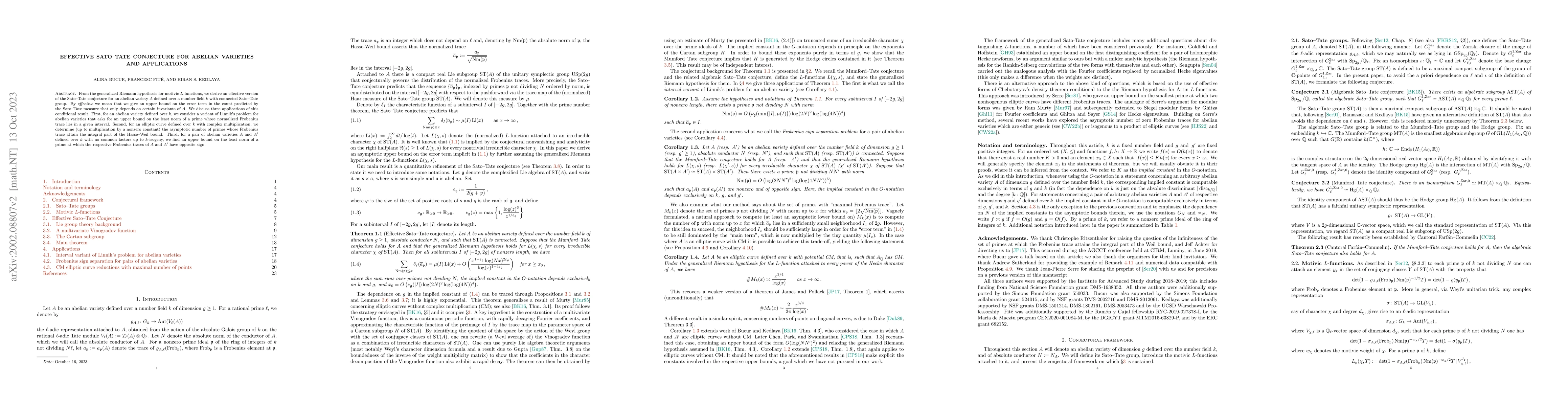 Thumbnail for Effective Sato-Tate conjecture for abelian varieties and applications