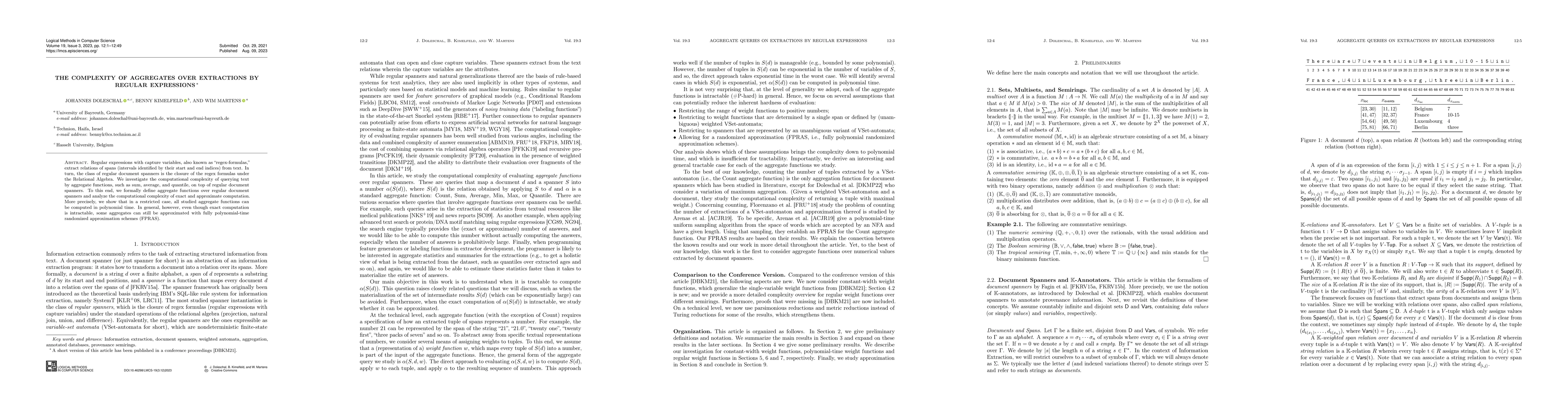 Thumbnail for The Complexity of Aggregates over Extractions by Regular Expressions