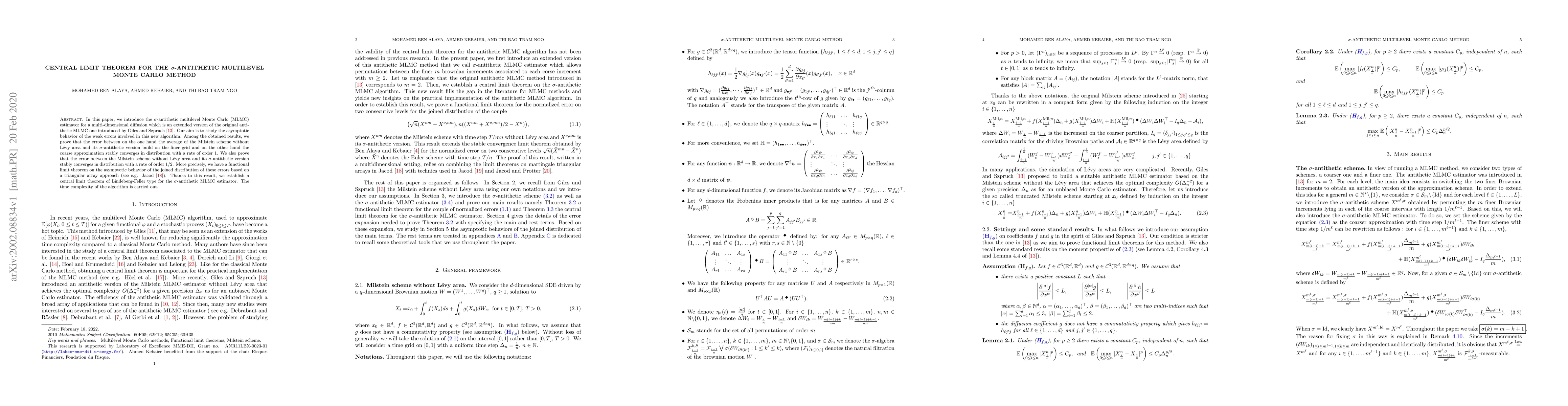 Thumbnail for Central Limit Theorem for the $\sigma$-antithetic multilevel Monte Carlo
  method