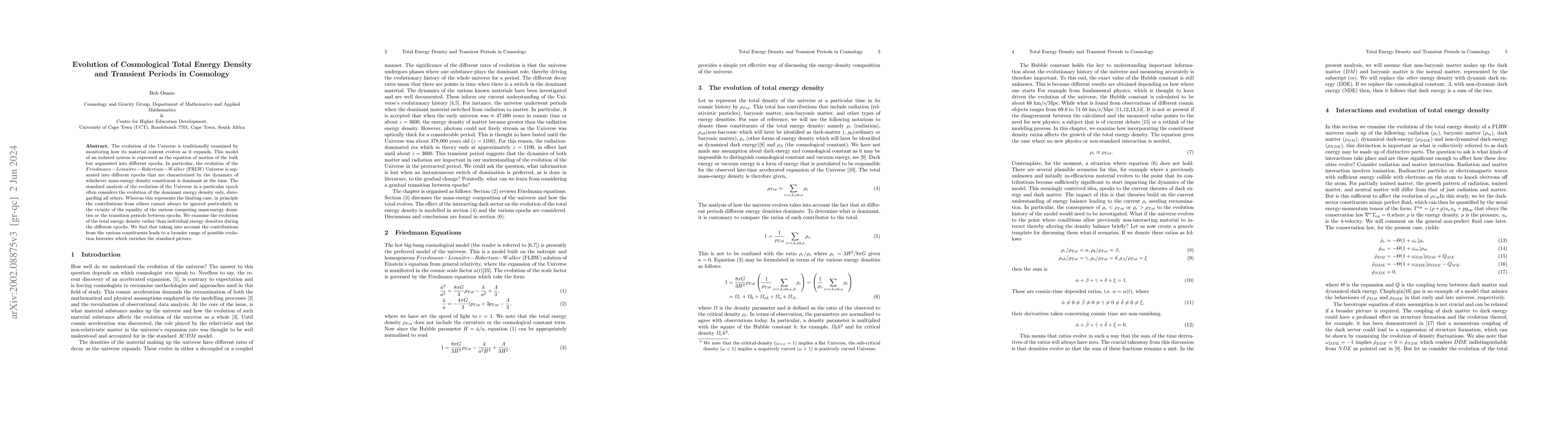 Thumbnail for Evolution of Cosmological Total Energy Density and Transient Periods in
  Cosmology