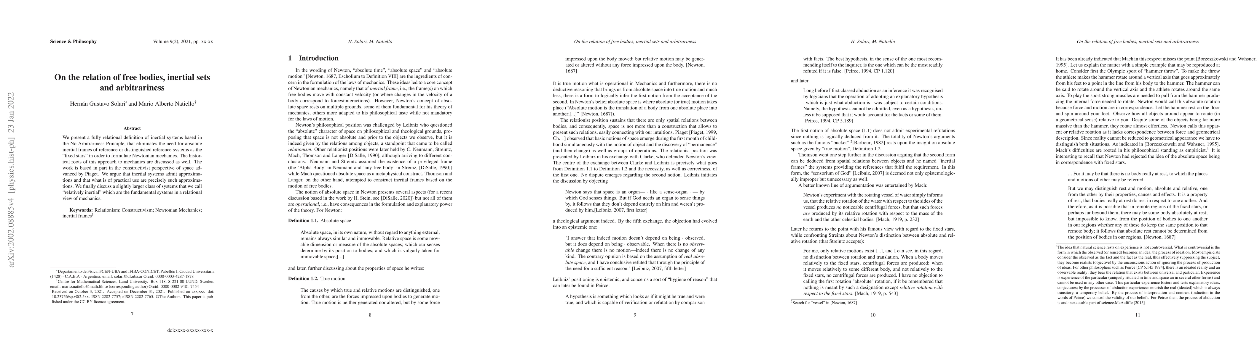 Thumbnail for On the relation of free bodies, inertial sets and arbitrariness