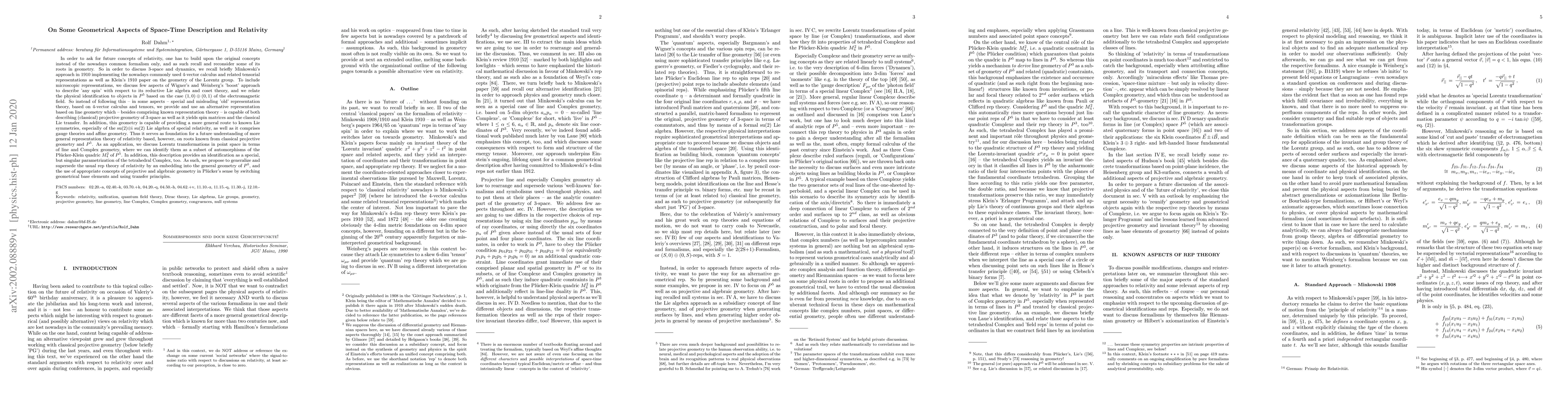 Thumbnail for On Some Geometrical Aspects of Space-Time Description and Relativity